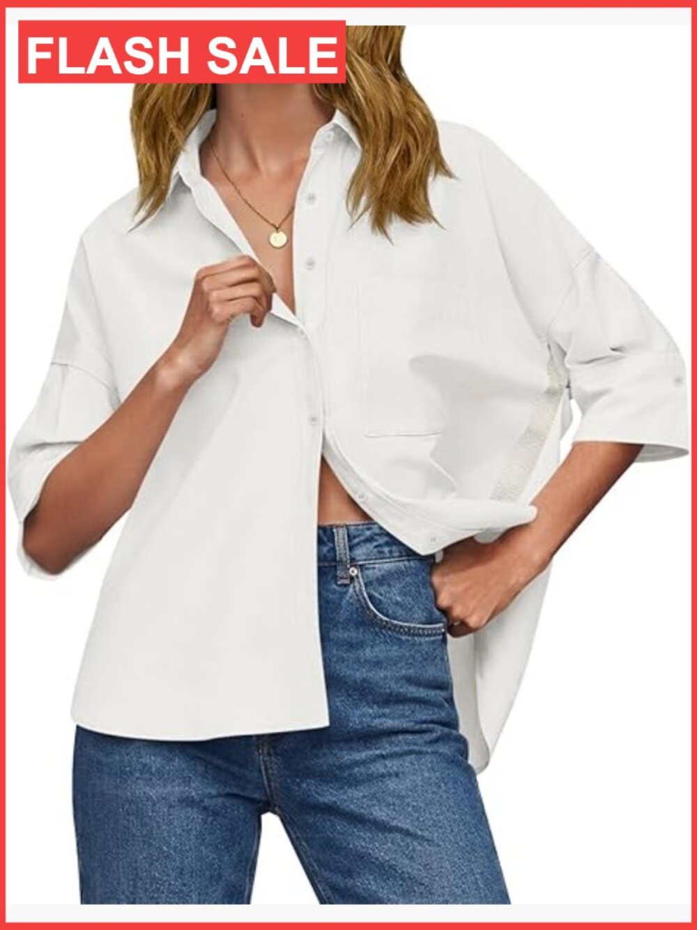 Oversized Button Down Shirt Half Sleeve V Neck Business Casual Loose Fit Blouse